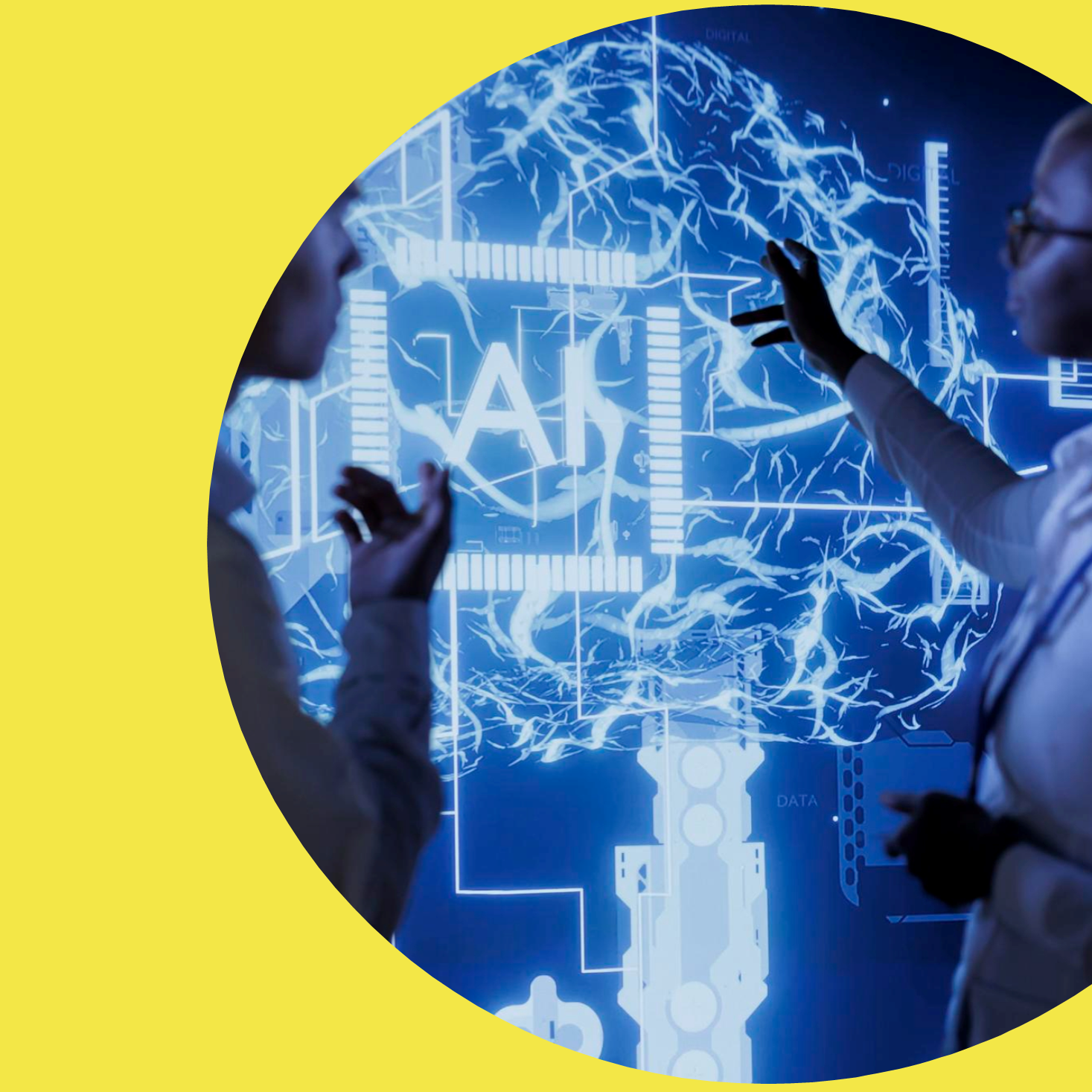 creatividad semicircular de color amarillo en la que destaca una imagen relacionada con el Premio Ética, Transparencia y Gobernanza en IA